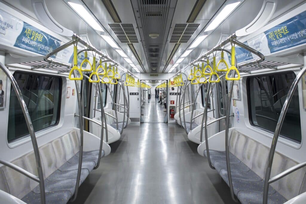 An almost empty train in the afternoon in Seoul, Korea