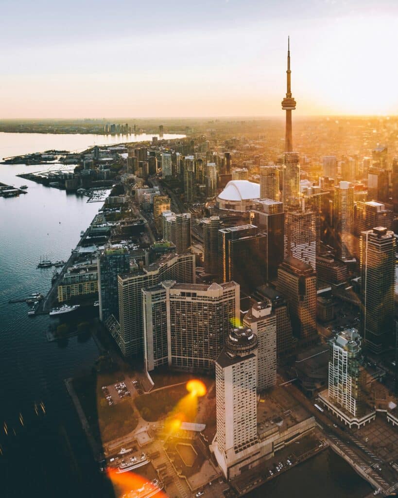 Sunset helicopter tour over downtown Toronto